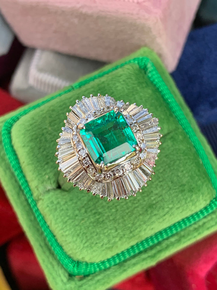 1.63 Carat Colombian Emerald and Diamond Ballerina Ring in Platinum