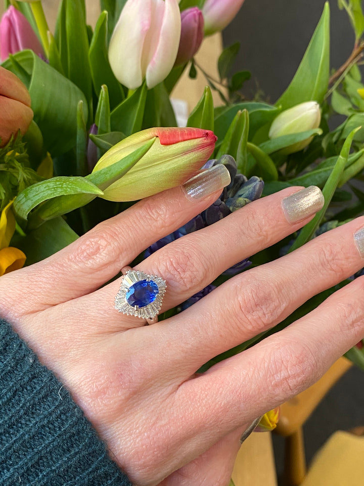 2.33 Carat Blue Ceylon Sapphire and Diamond Ring in Platinum