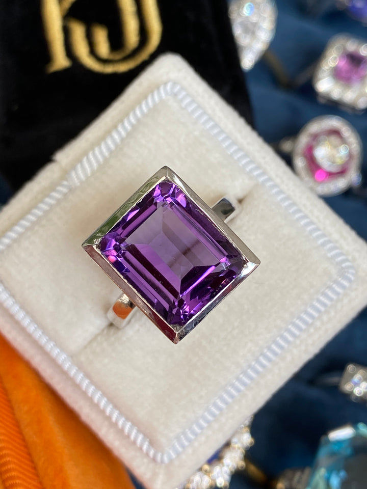 Emerald Cut Amethyst Cocktail Ring in Sterling Silver 
