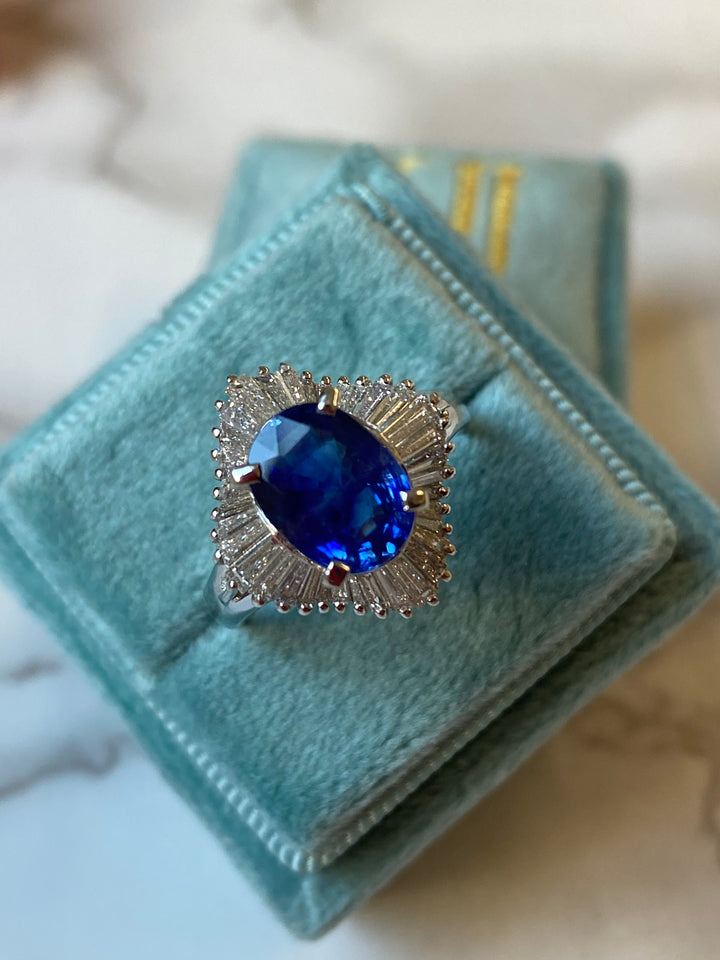 2.33 Carat Blue Ceylon Sapphire and Diamond Ring in Platinum