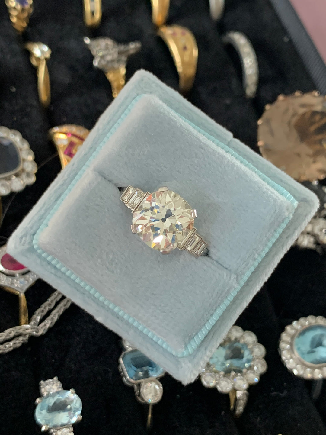 3 Carat Antique Old Cushion Cut Art Deco Diamond Engagement Ring 