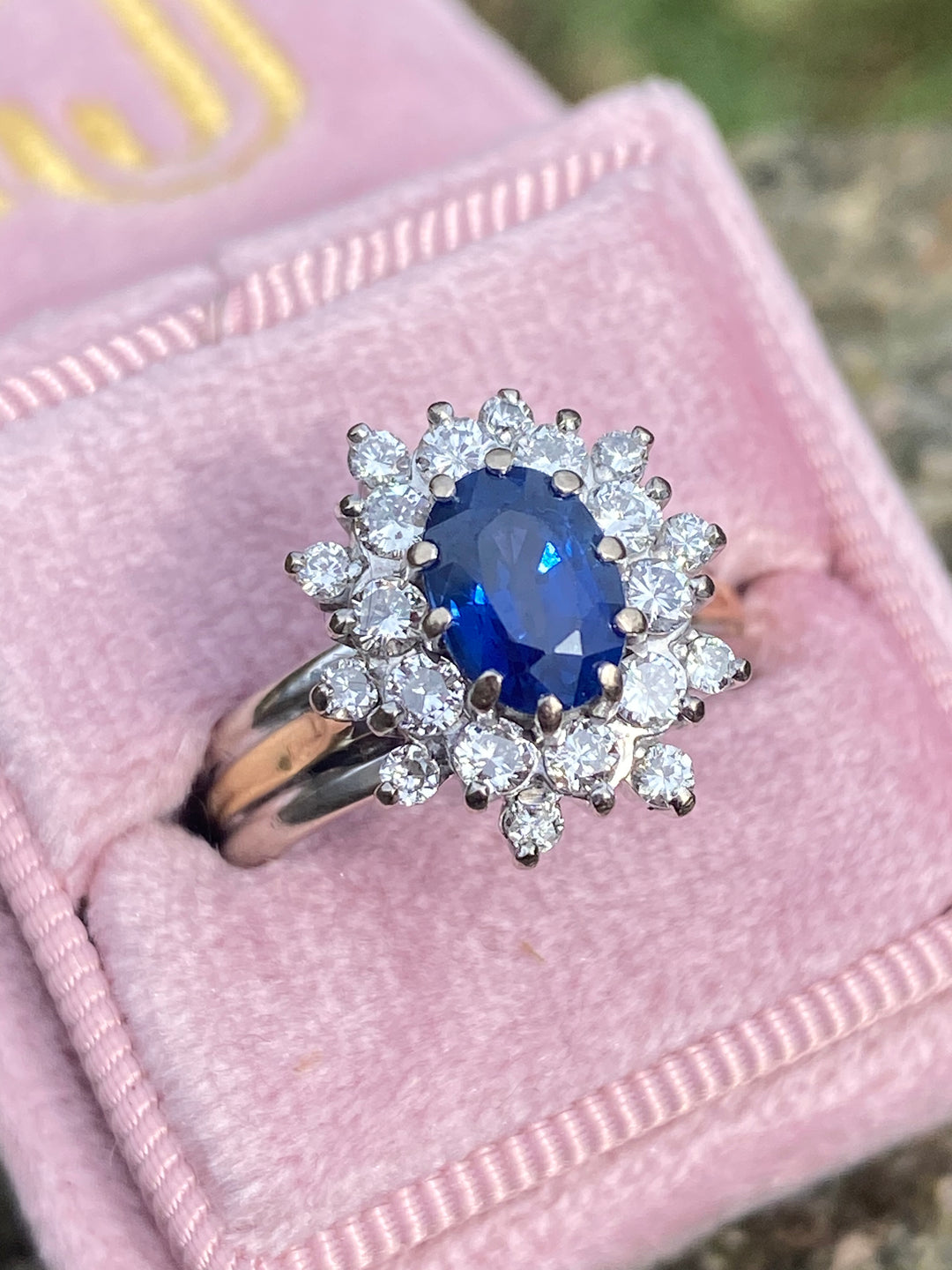 3.00 CTW Vintage Oval-Cut Blue Sapphire and Diamond Engagement Ring in 18ct Gold