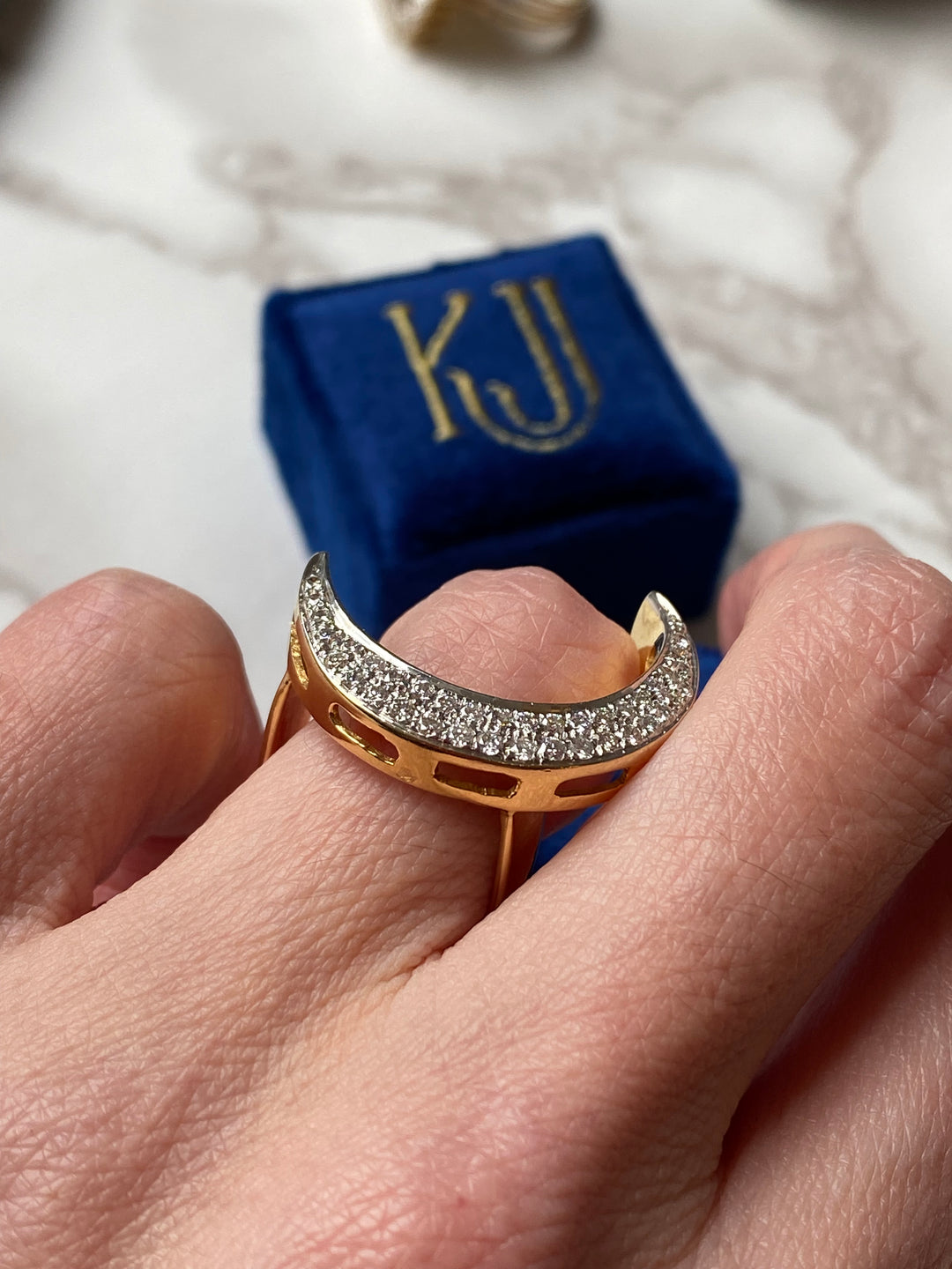 0.50 CTW Crescent Moon Diamond Ring in 18ct Yellow Gold