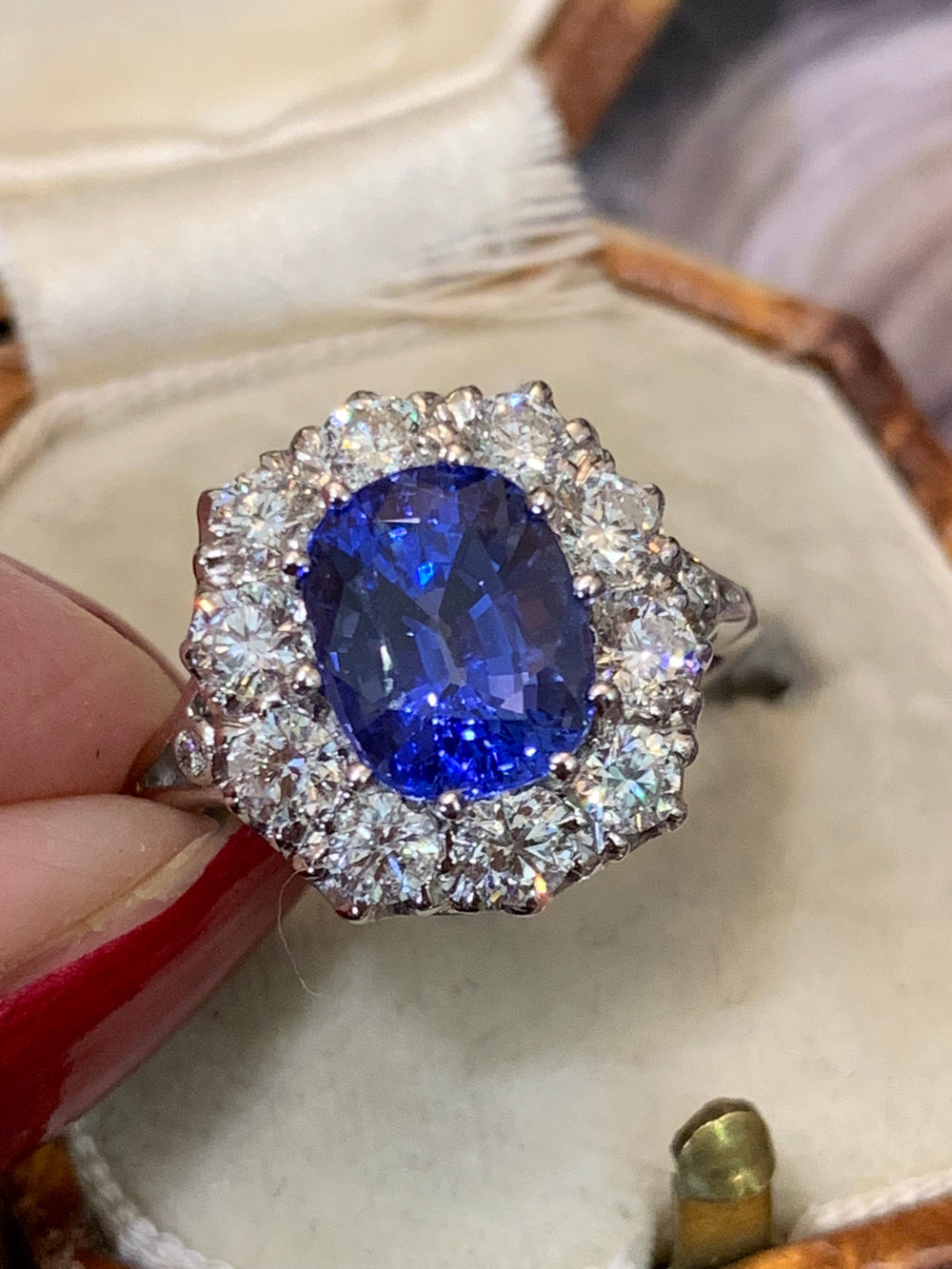 3.00 Carat Blue Ceylon Sapphire and Diamond Halo Ring in 18K White Gold 