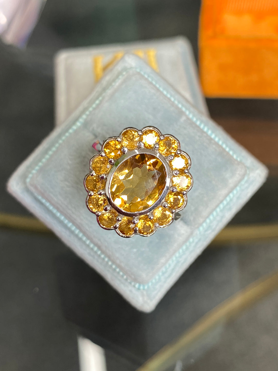 Oval-Cut Citrine Halo Cocktail Ring in Sterling Silver
