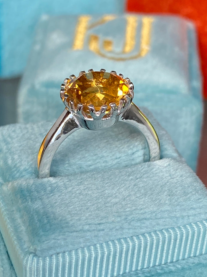 Round Cut Citrine Solitaire Ring in Sterling Silver 
