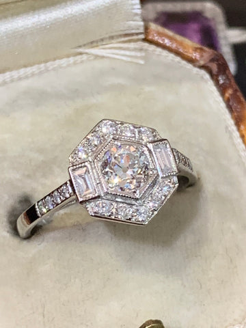 1.00 CTW Art Deco Diamond Engagement Ring in Platinum