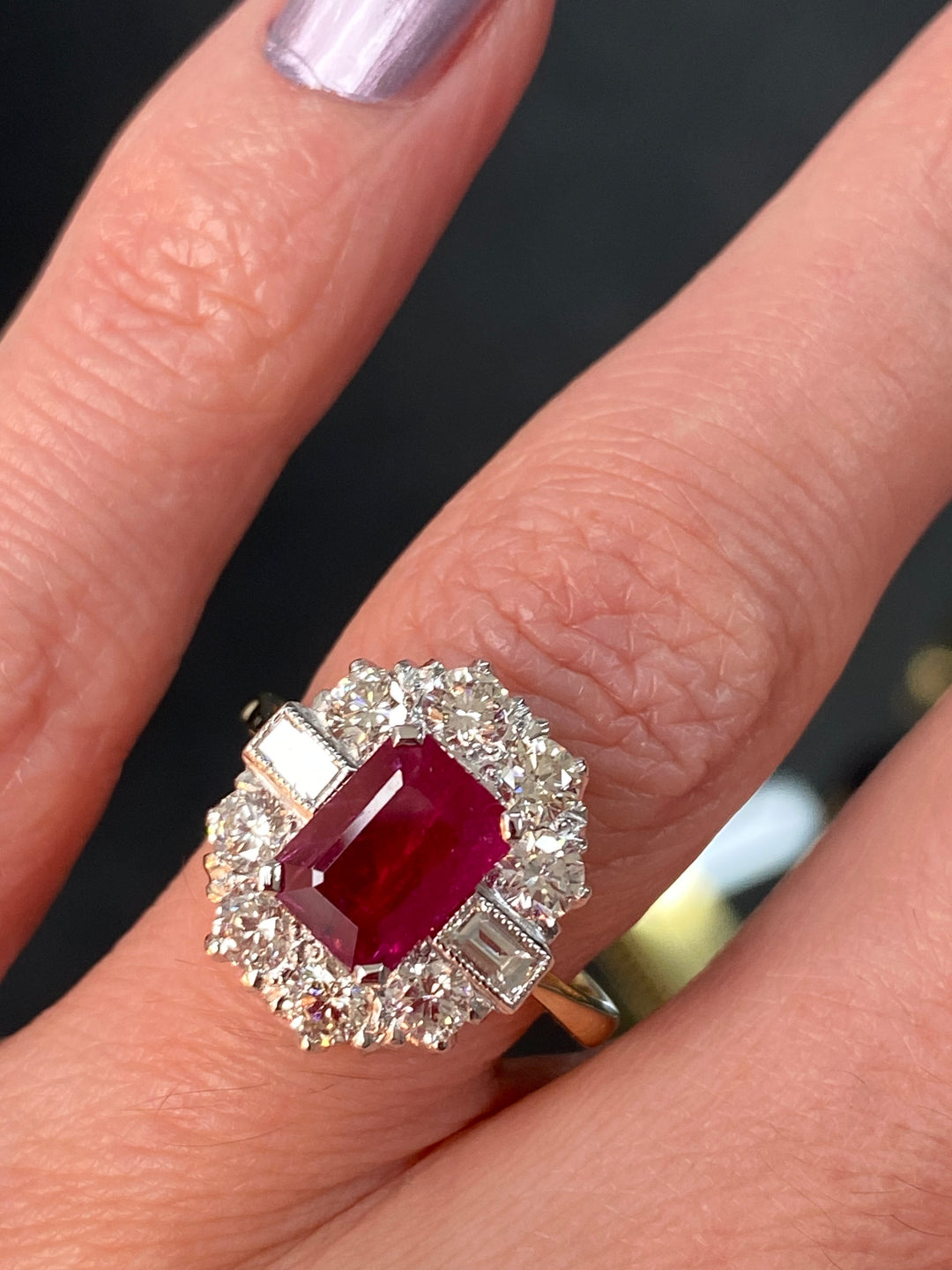 2 Carat Ruby and Diamond Antique Style Engagement Ring 