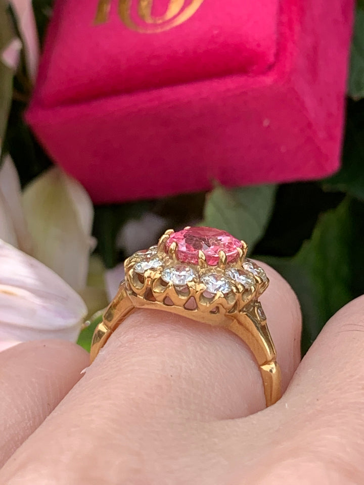 2.05 Carat Pink Sapphire and Diamond Ring in 18K Yellow Gold