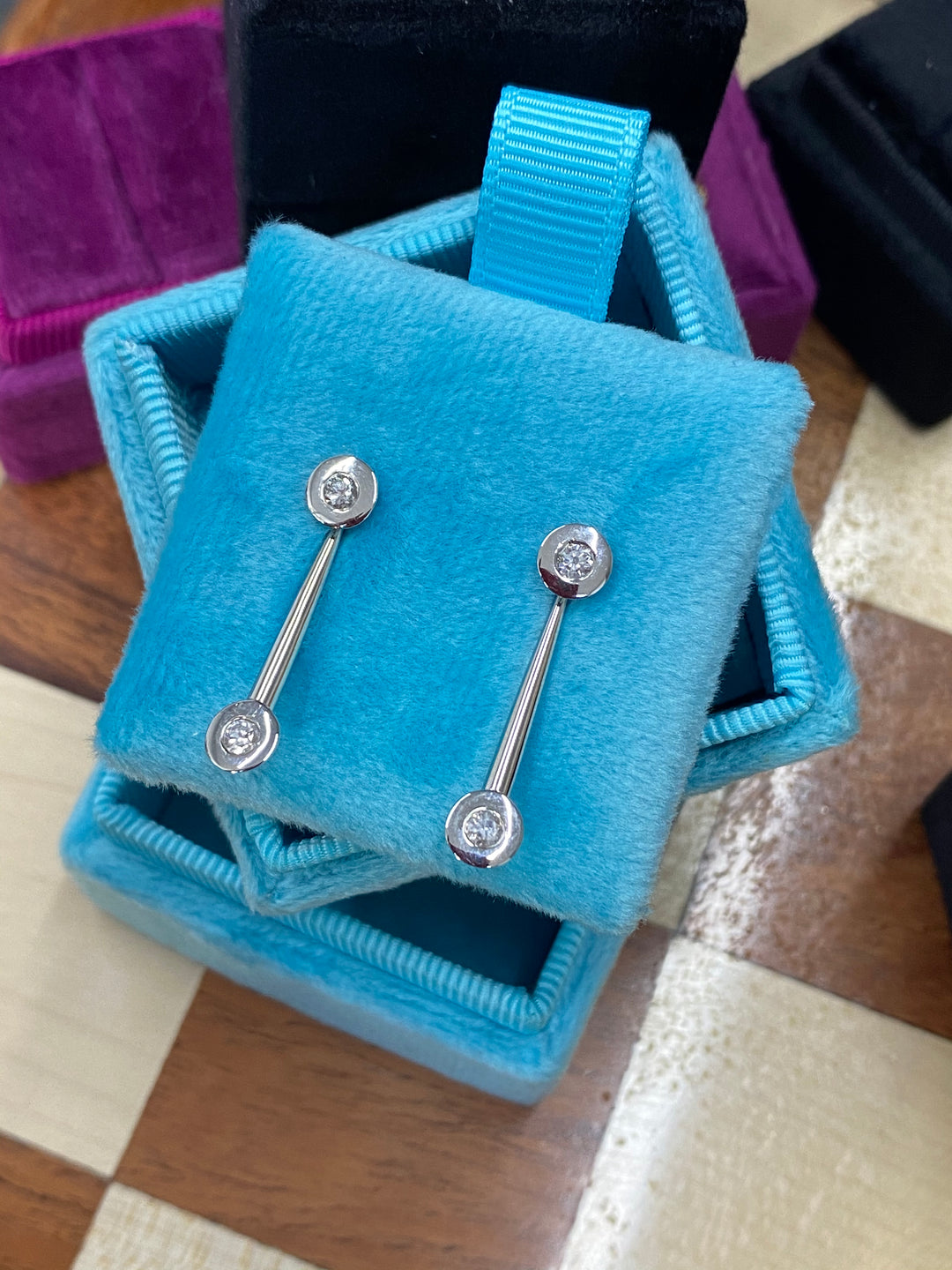 Platinum Bezel Set Diamond Stud Earring with Convertible Drop Convertible Drop Earrings in Platinum 