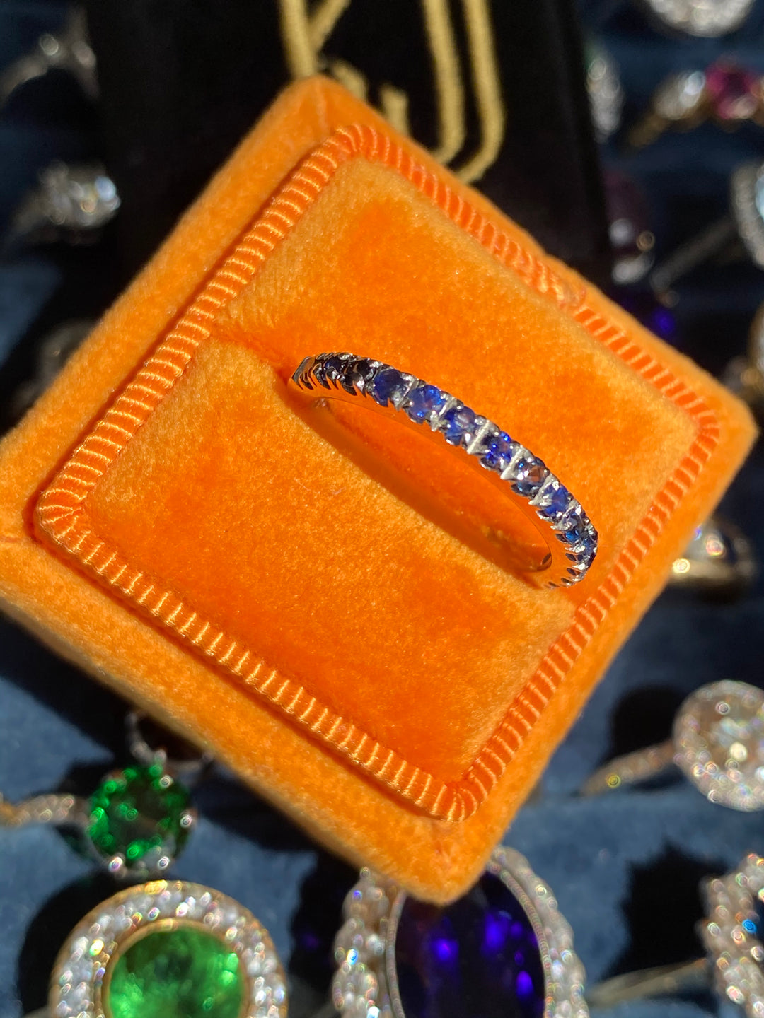 Blue Sapphire Eternity Ring Wedding Band Stacking Ring Sterling Silver 
