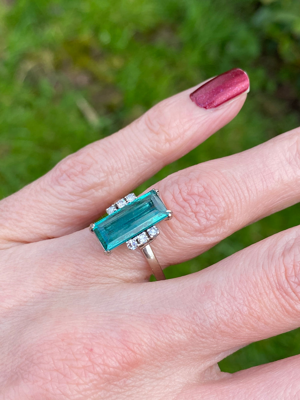 3 Carat Green Tourmaline and Diamond Cocktail Ring in White Gold 