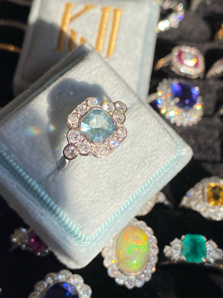 1.25 Carat Aquamarine and Diamond Ring in Platinum