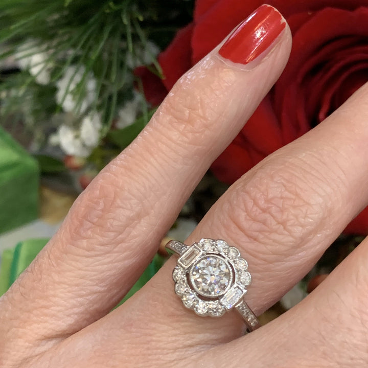 0.90 CTW Diamond Art Deco Engagement Ring in Platinum 