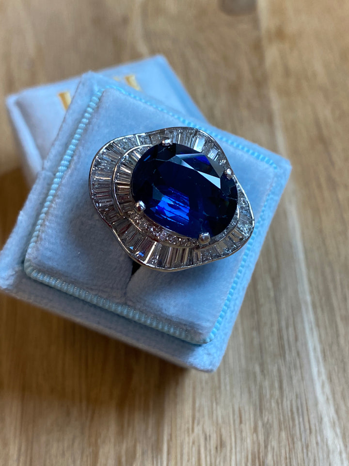 10.46 CTW Blue Ceylon Sapphire and Diamond Ballerina Ring in Platinum
