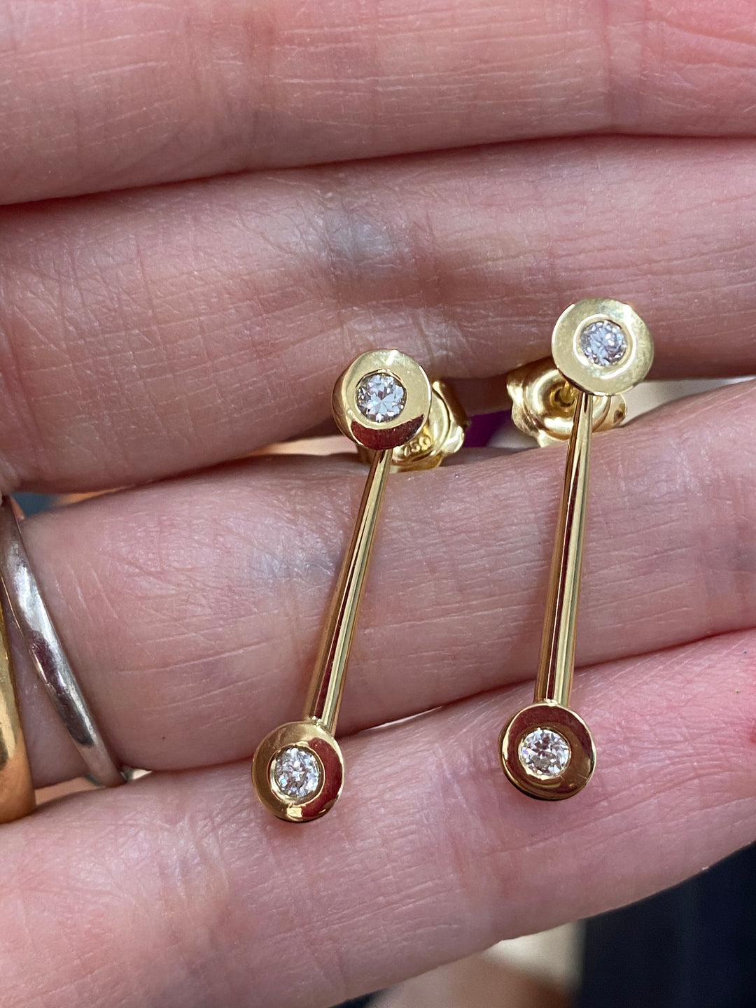 Platinum Bezel Set Diamond Stud Earring with Convertible Drop Convertible Drop Earrings in Yellow Gold