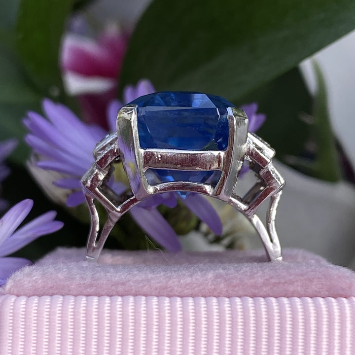 21.36 Carat Certified Unheated Blue Ceylon Sapphire and 1 Carat Diamond Ring