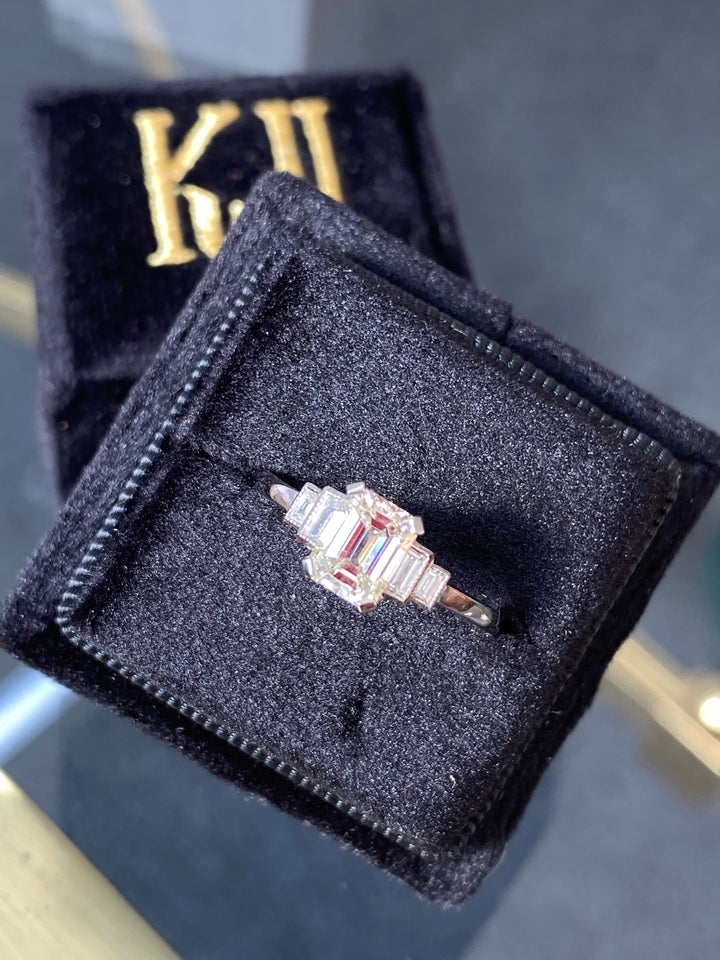 1.15 CTW Art Deco Emerald Cut Diamond Engagement Ring in Platinum