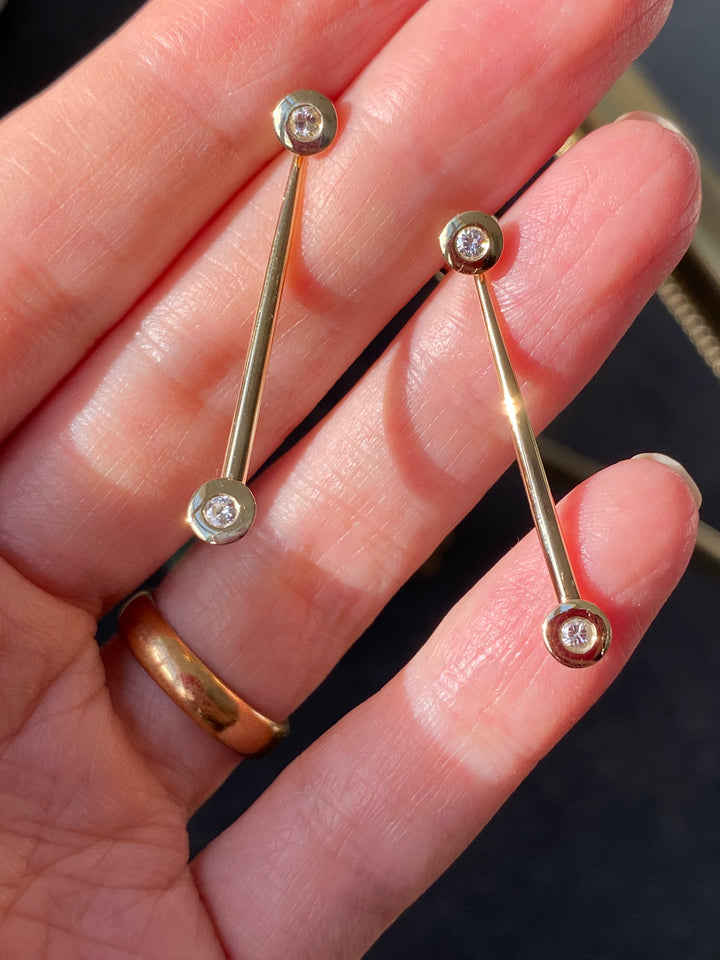 Bezel Set Diamond Studs in Platinum with Diamond Convertible Drops Convertible Diamond Drop Earrings in Platinum