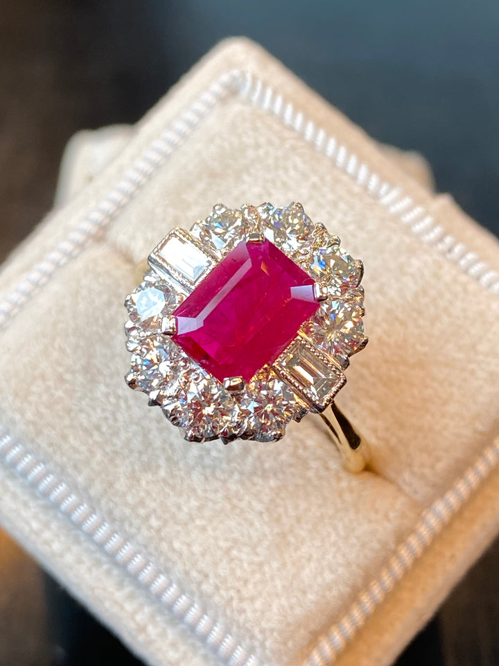 2 Carat Ruby and Diamond Antique Style Engagement Ring 