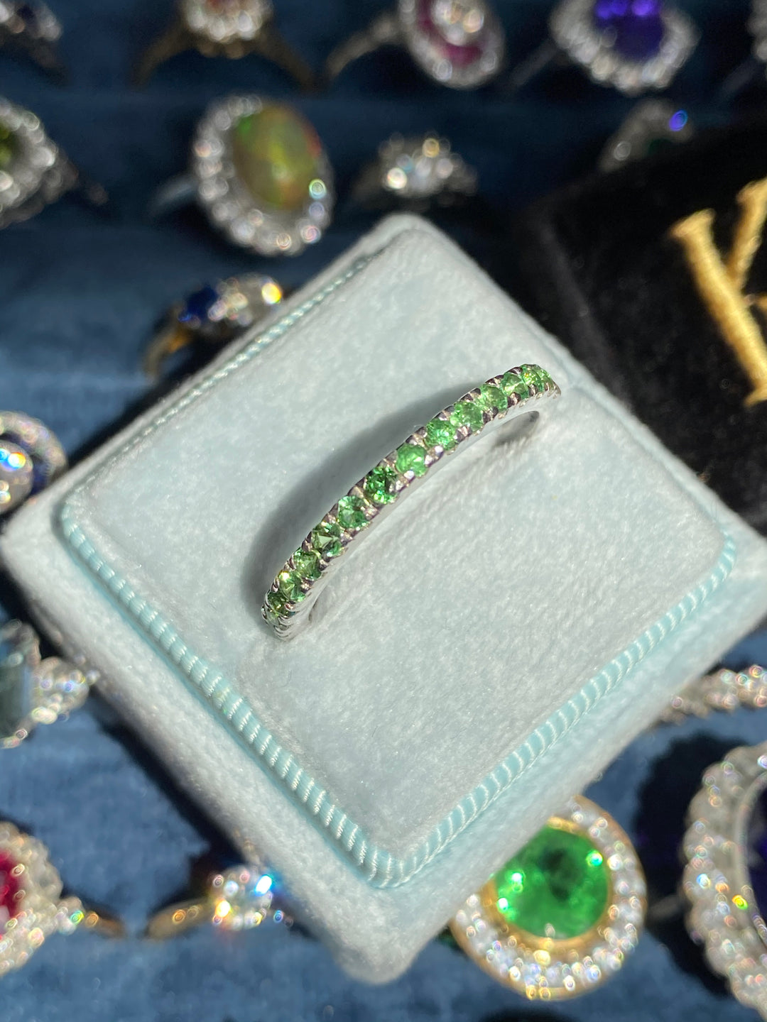 Green Tsavorite Garnet Eternity Ring Wedding Band Sterling Silver 