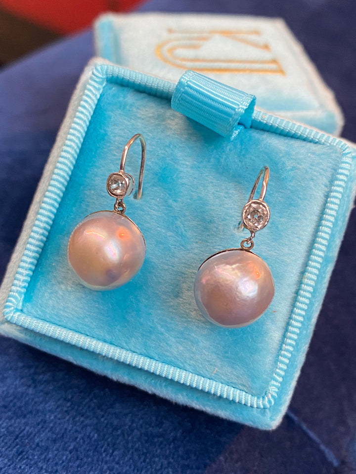 0.20 CTW Diamond and Pearl Drop Earrings in 18ct White Gold