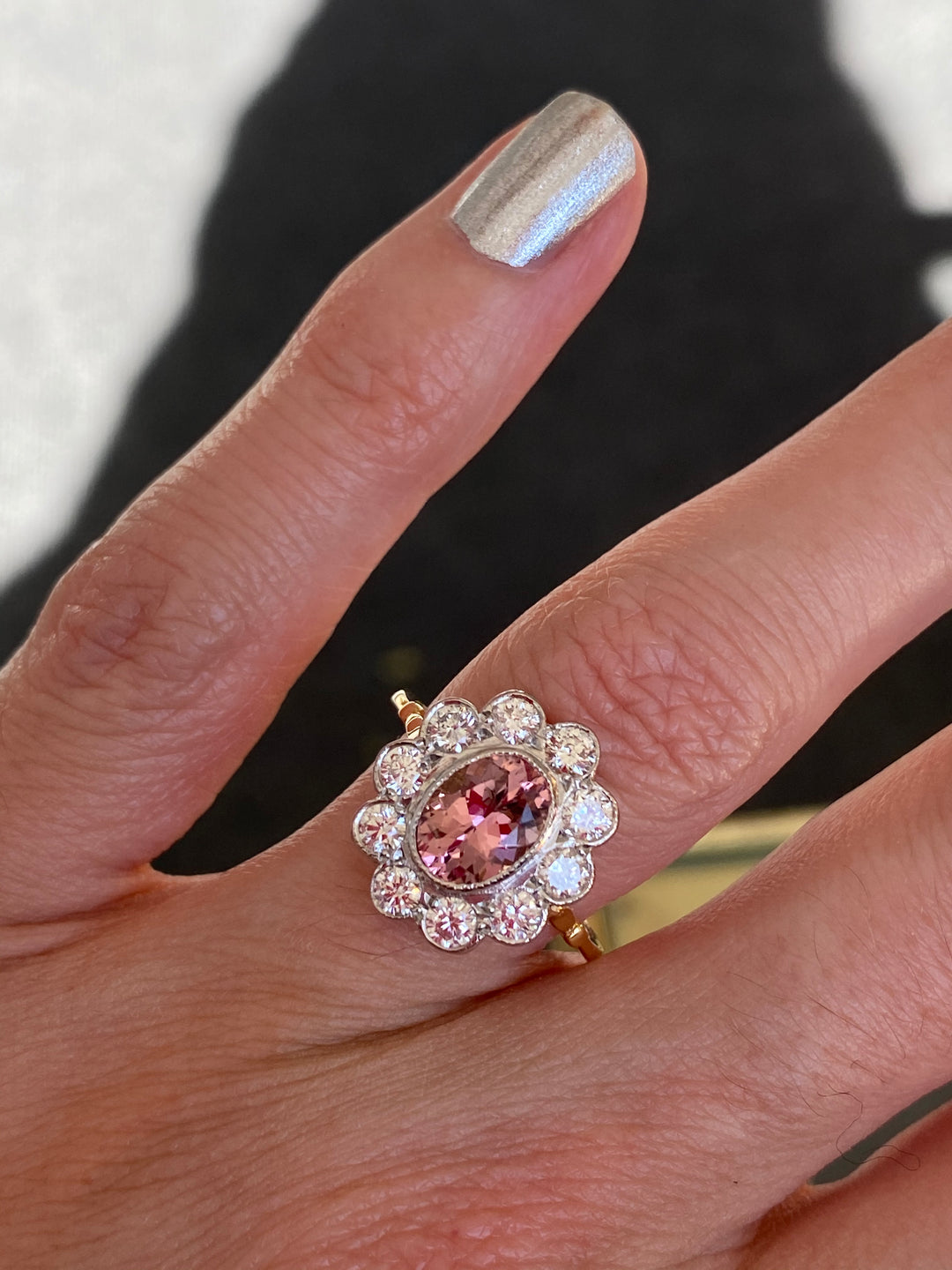 2.00 CTW Pink Tourmaline and Diamond Engagement Ring in 18ct Yellow and White Gold
