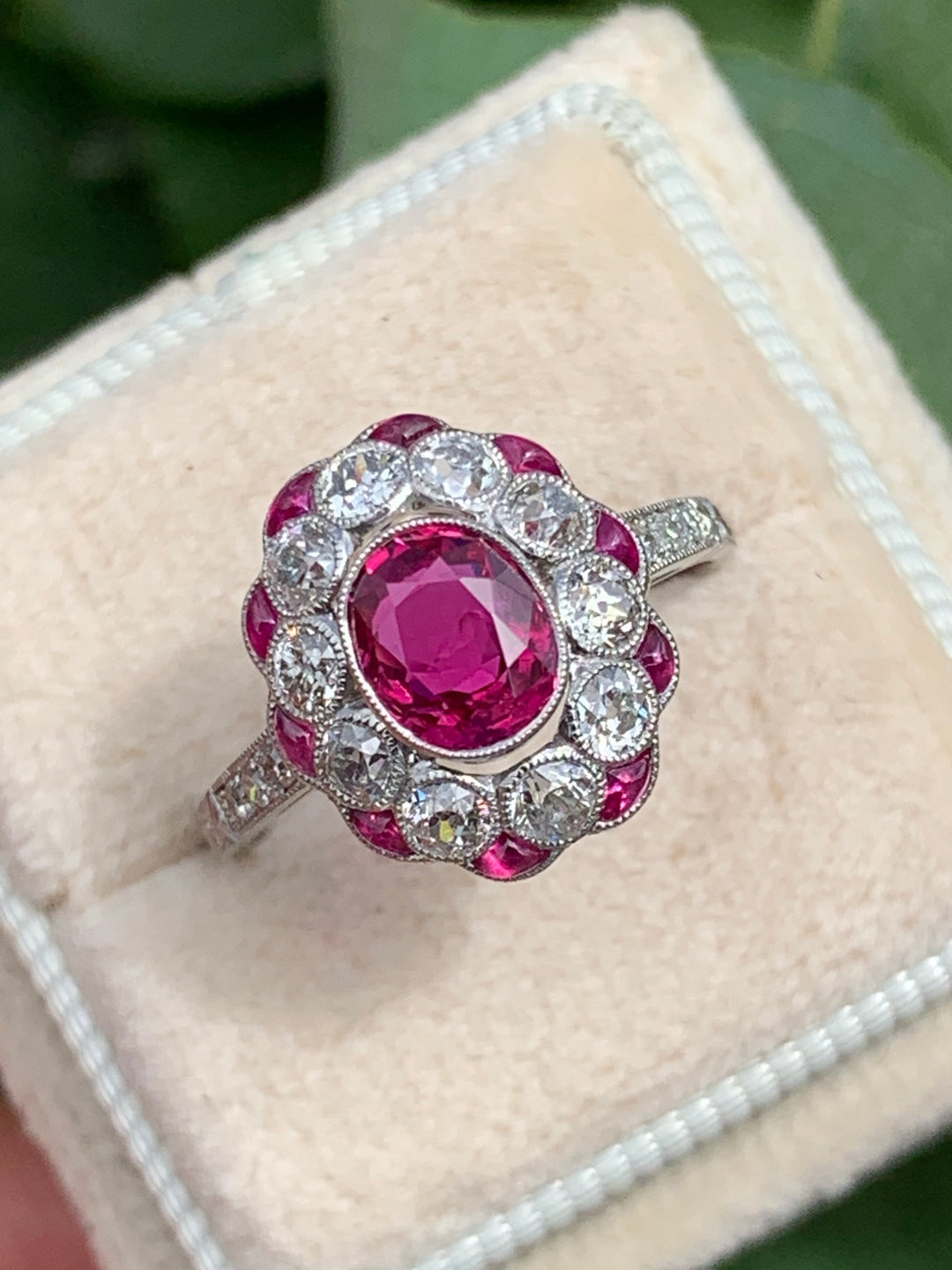 1.03 Carat Ruby and Diamond Art Deco Engagement Ring 