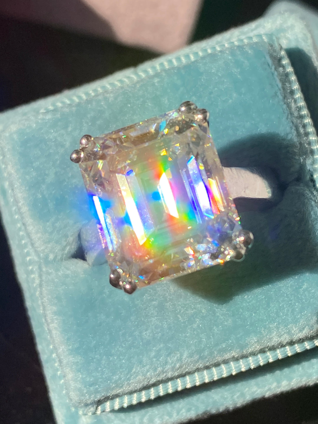 10.69 Carat Emerald Cut Moissanite Solitaire Engagement Ring