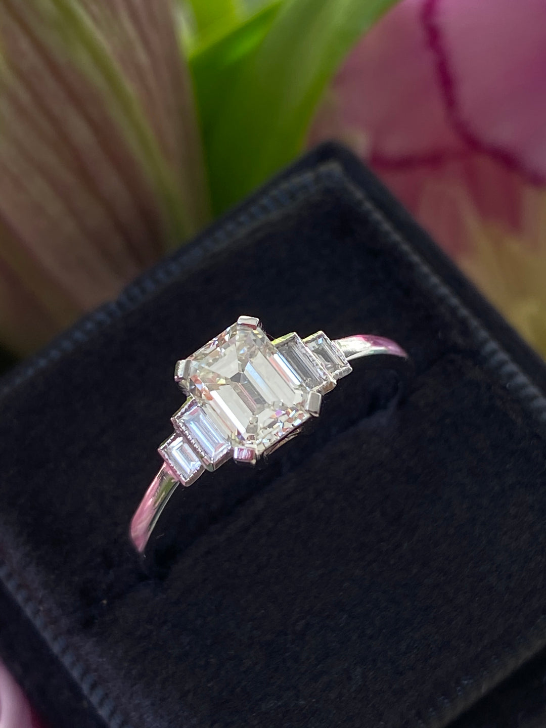 1.15 CTW Art Deco Emerald Cut Diamond Engagement Ring in Platinum