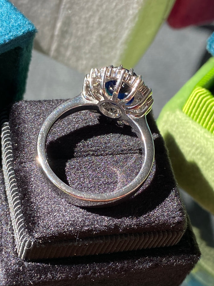 4.50 CTW Oval Cut Kyanite and Moissanite Halo Ring