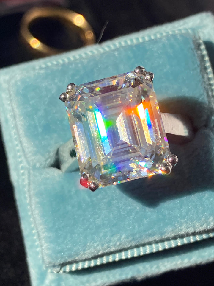 10.69 Carat Emerald Cut Moissanite Solitaire Engagement Ring