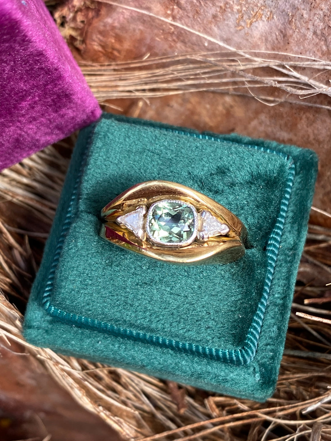 Vintage cushion cut Alexandrite engagement ring 