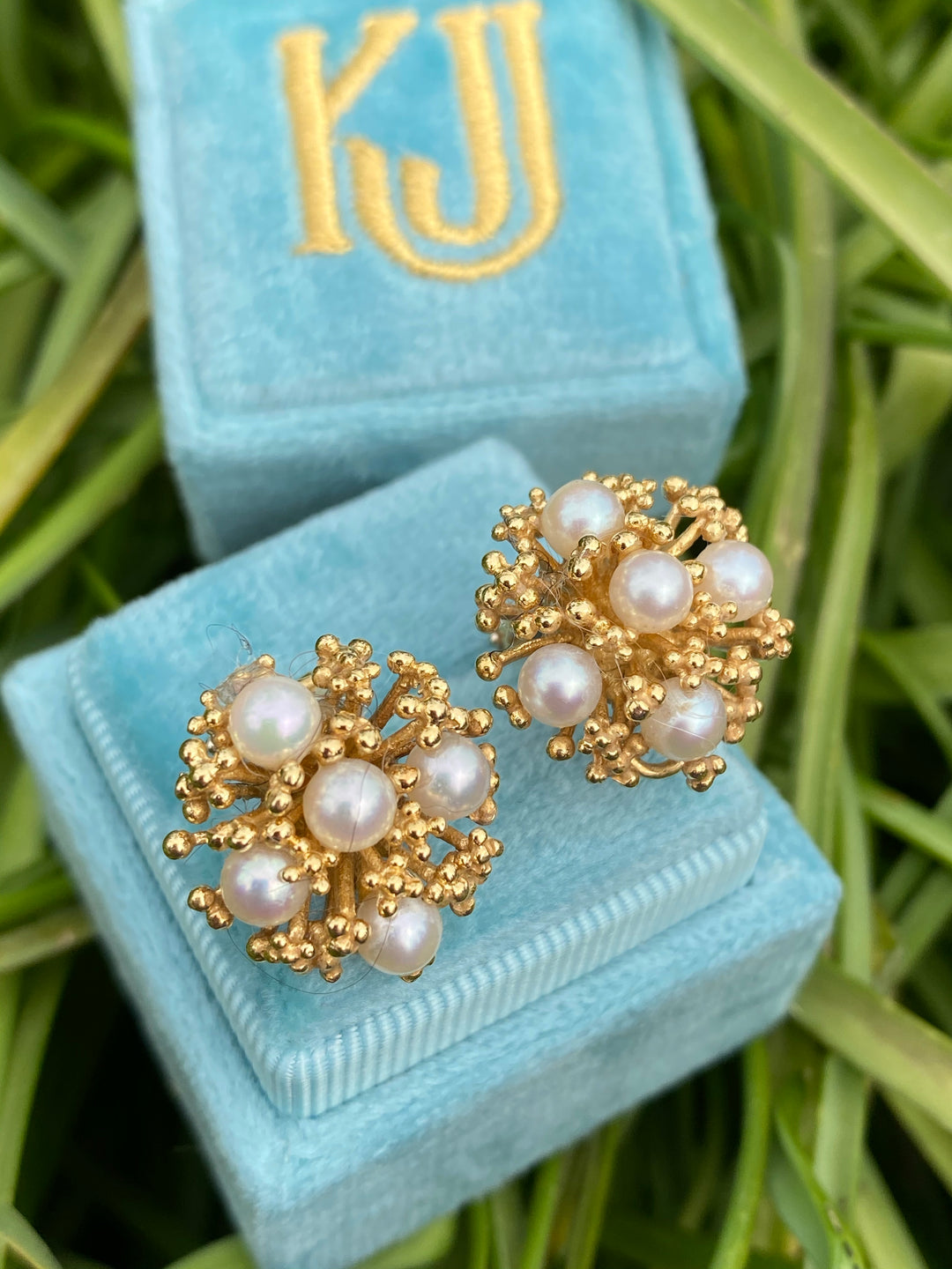 Pearl and Yellow Gold Coral Reef Earrings