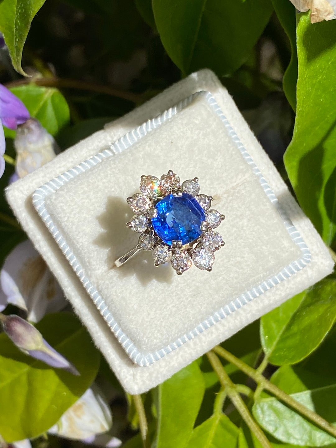 2 Carat Blue Ceylon Sapphire and Diamond Halo Engagement Ring 