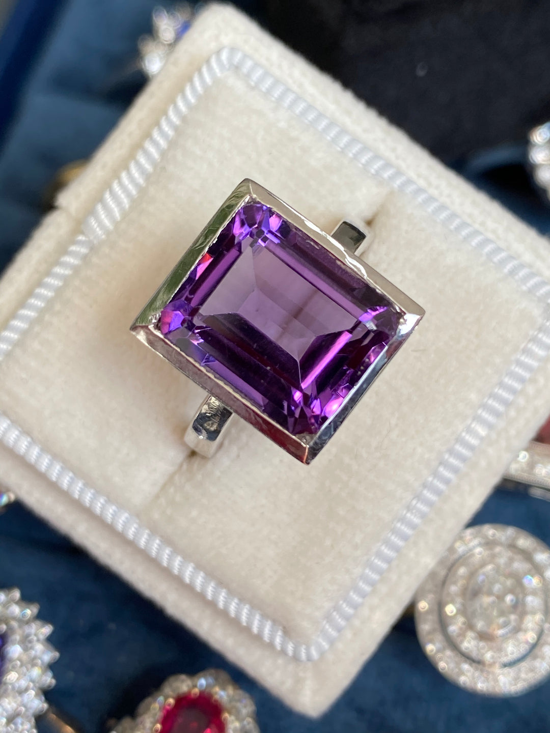 Emerald Cut Amethyst Cocktail Ring in Sterling Silver 