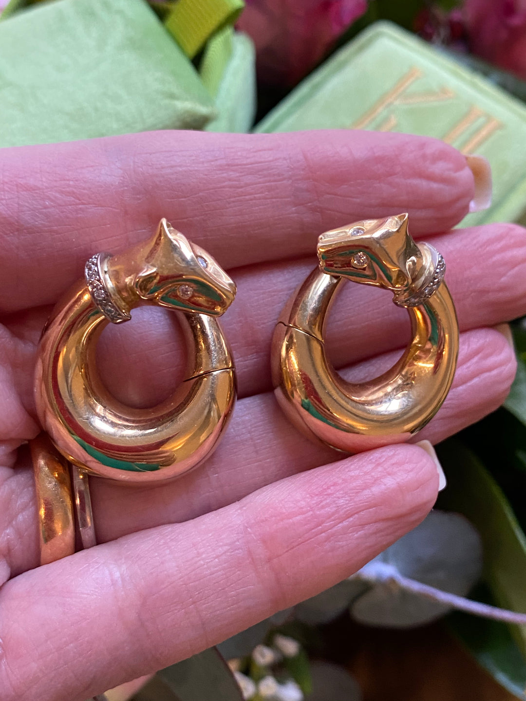 Diamond Panther Hoop Earrings in Yellow Gold 