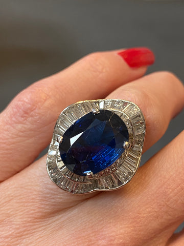 10.46 CTW Blue Ceylon Sapphire and Diamond Ballerina Ring in Platinum