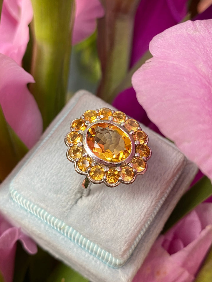 Oval-Cut Citrine Halo Cocktail Ring in Sterling Silver