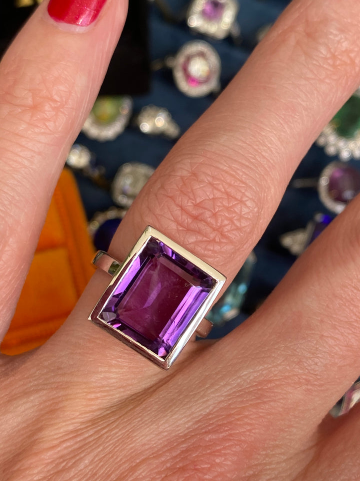 Emerald Cut Amethyst Cocktail Ring in Sterling Silver