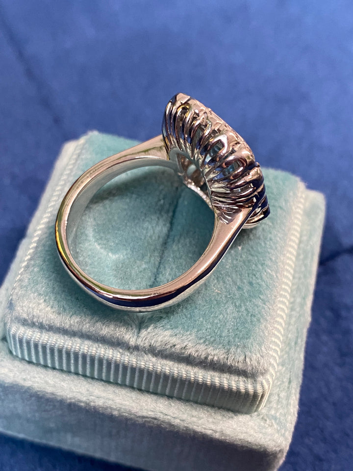 Emerald cut Blue Topaz and Moissanite Halo Cocktail Engagement Ring in Sterling Silver under 1000