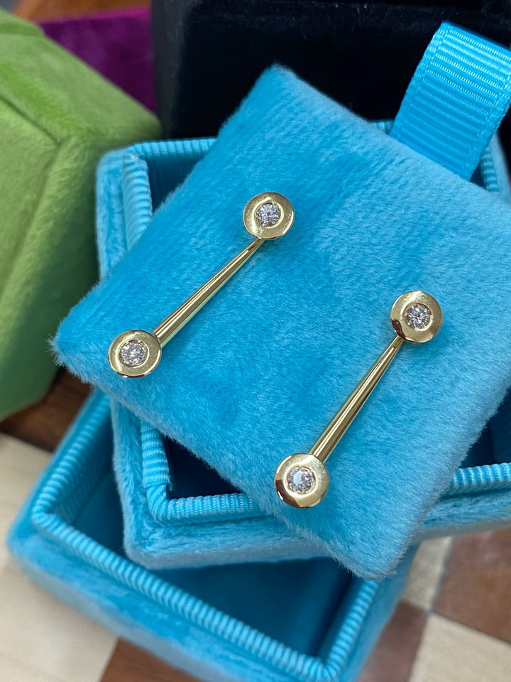 Mid Length Yellow Gold Diamond Drop Earrings Convertible Diamond Drop Earrings Bezel Set Diamond Stud Earrings with Convertible Diamond Drops 