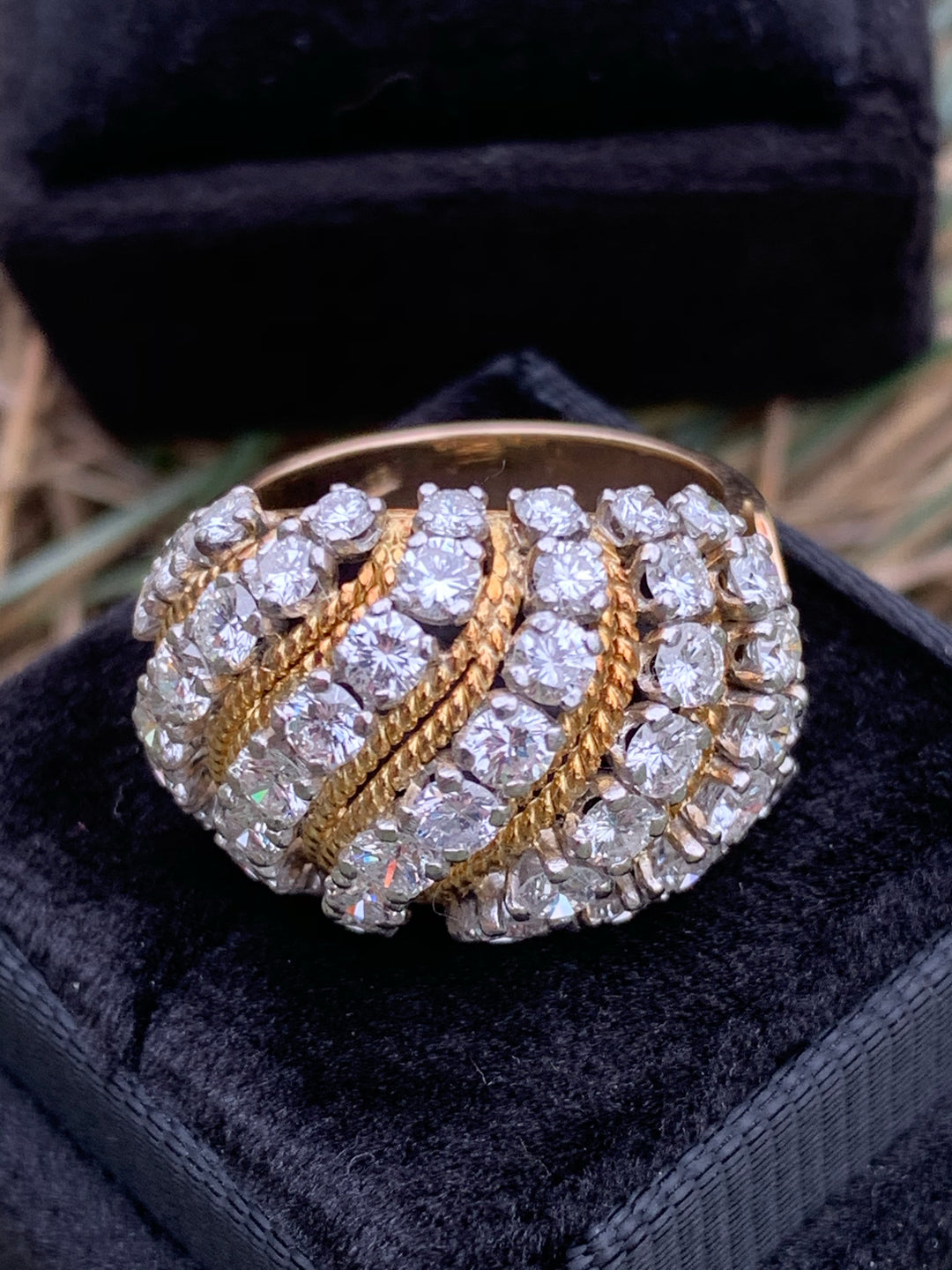 Vintage Vourakis Diamond Bombe Ring in Platinum and 18K Yellow Gold