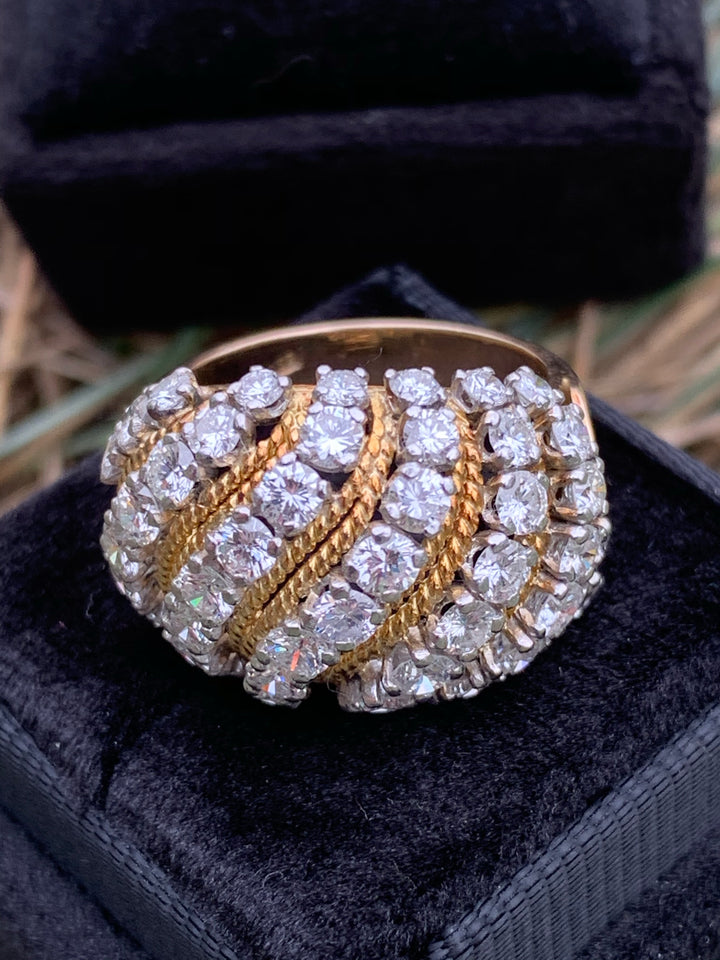Vintage Vourakis Diamond Bombe Ring in Platinum and 18K Yellow Gold