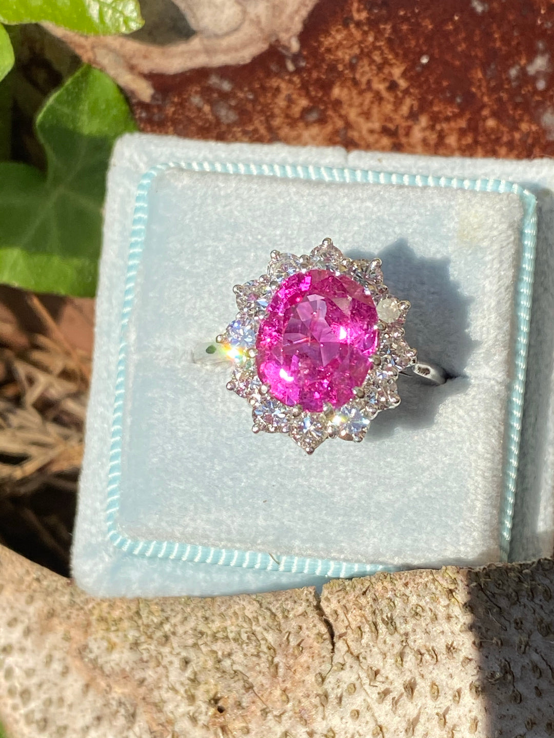 3.50 Carat Oval Pink Sapphire and Diamond Halo Vintage Engagement Ring 