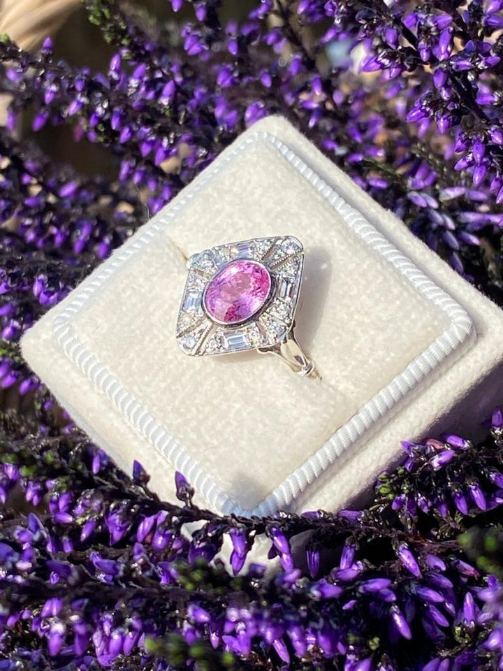 1 Carat Ceylon Pin Sapphire and Diamond Art Deco Engagement Ring in Platinum 
