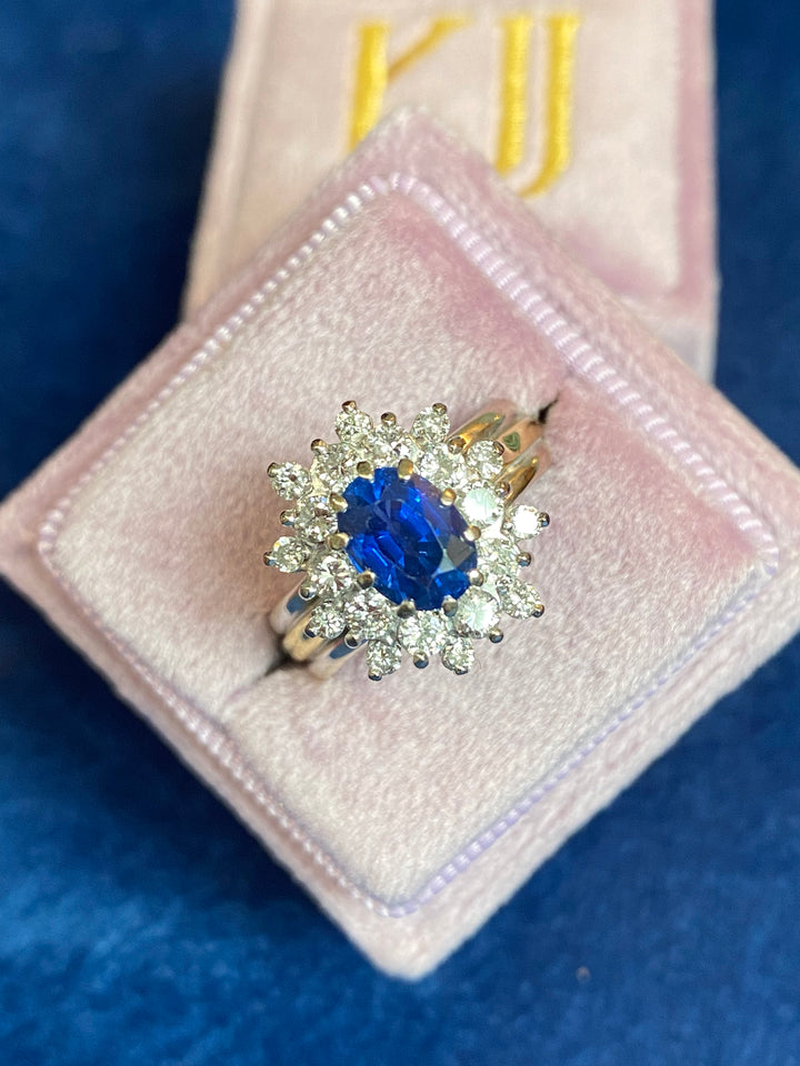 3.00 CTW Vintage Oval-Cut Blue Sapphire and Diamond Engagement Ring in 18ct Gold