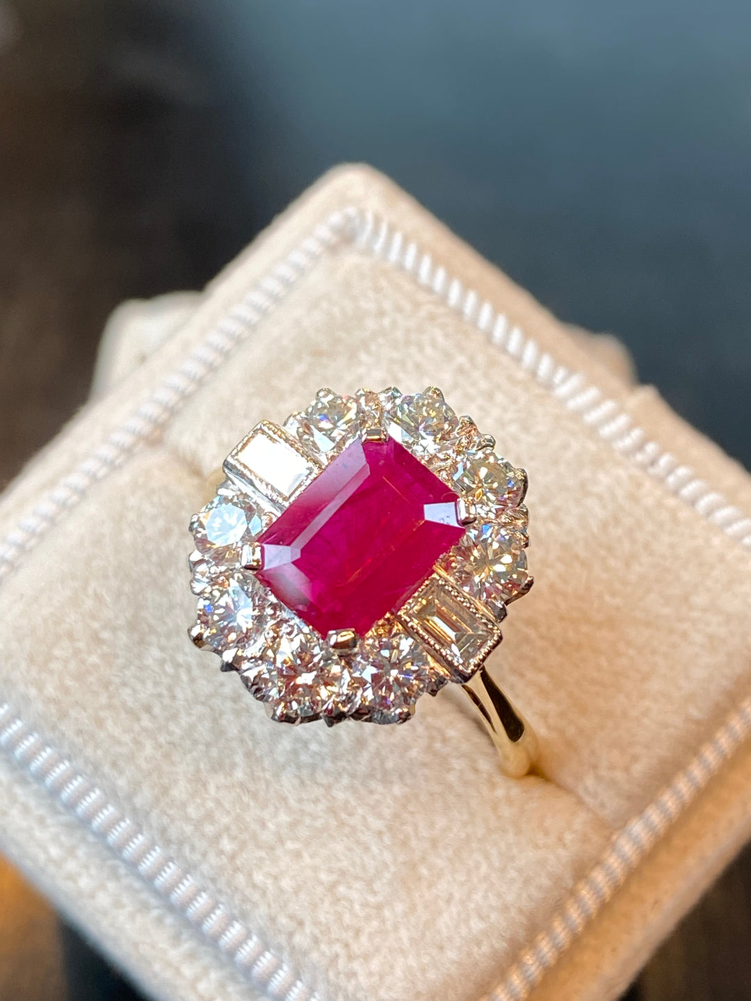 2.00 Carat Ruby and 1.00 Diamond Halo Engagement Ring in 18ct White Gold