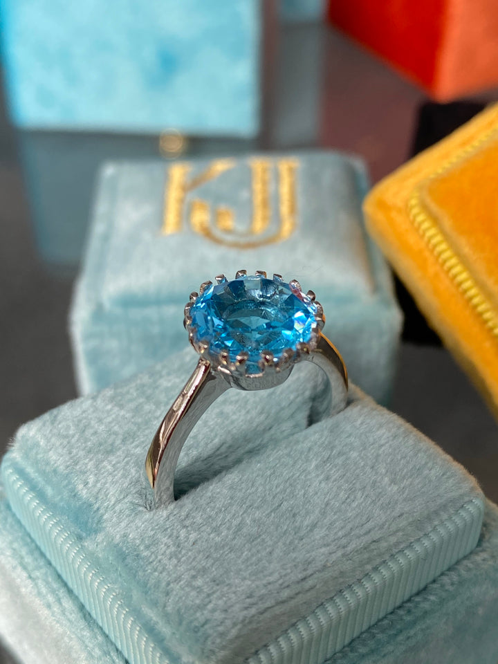 Round Cut Blue Topaz Solitaire November Birthstone Cocktail Ring in Sterling Silver Gifts Under 300