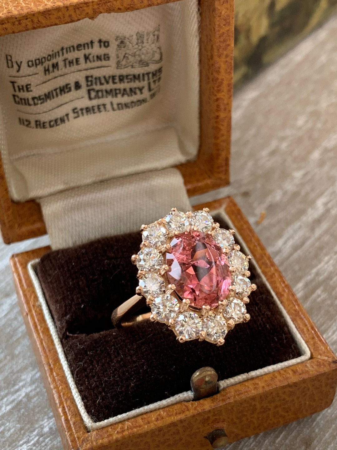 5.05 Carat Oval-Cut Pink Tourmaline and Diamond Halo Ring in 18K Rose Gold